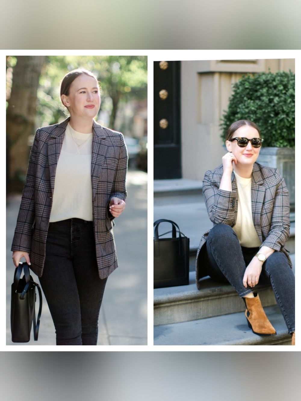 Everlane Chocolate Houndstooth Wool Oversized Blazer Size 14 Brown Plus